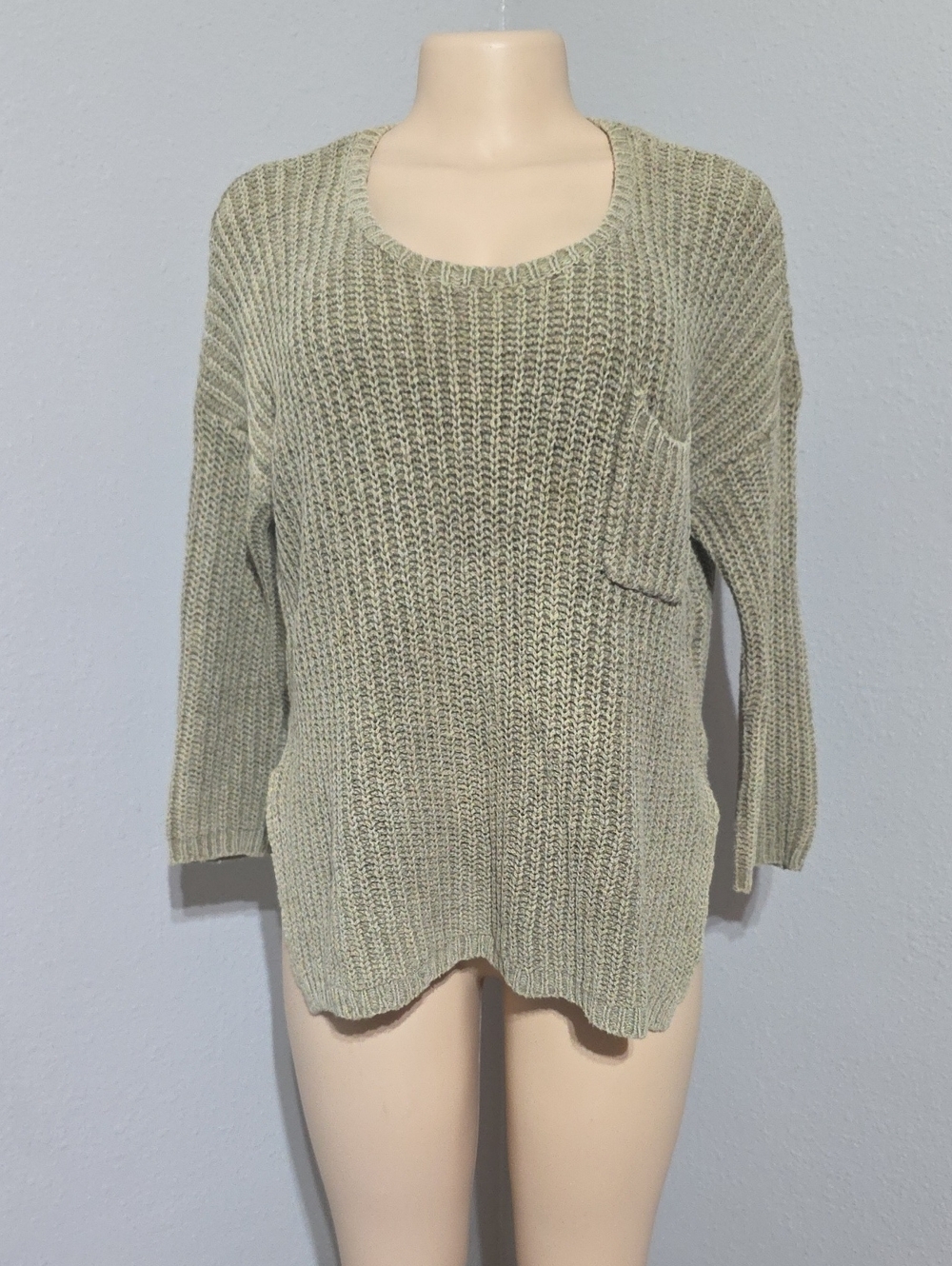 Miss Me Olive Green Scoop Neck Knit Sweater Size L
